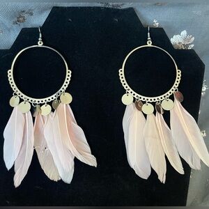 Elegant Silver and Pink Feather Earrings